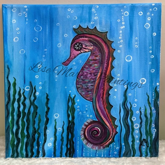 Vibrant Seahorse Acrylic Painting Original by Artist - Picture 1 of 1